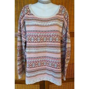 ODD MOLLY PINK FAIR ISLE CREW NECK COTTON KNIT SWEATER SIZE 3 LARGE